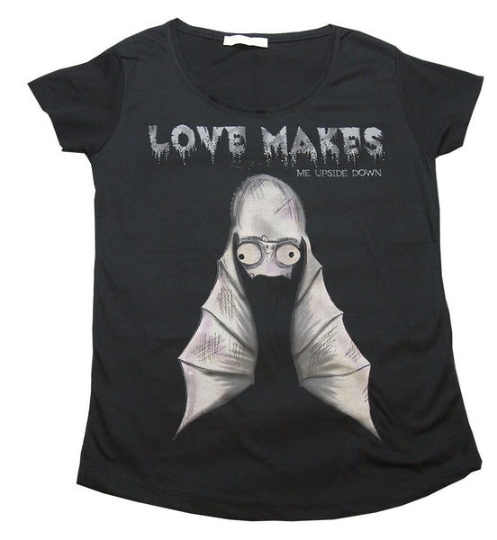 H&B WITH LOVE LOVE MAKES ME UPSIDE DOWN PRINTED T-SHIRT - BLACK