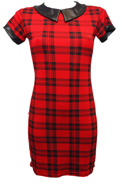 MARIETTA TARTAN CHECK DRESS - BLACK RED