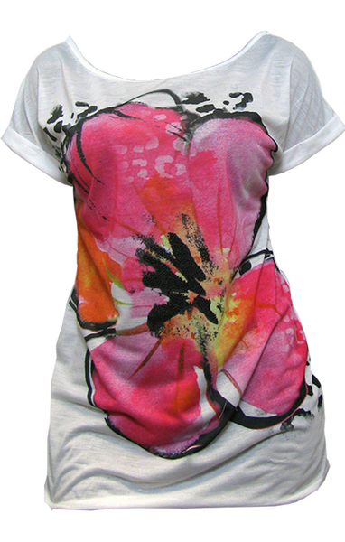 LAFFAIR FLOWR PRINTED T-SHIRT - WHITE