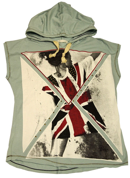 H&B WITH LOVE UNION JACK GIRL PRINTED T-SHIRT WITH HOOD BLUE
