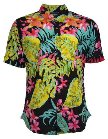 Mens  Beach Holiday Soft Feel Fabric Hawaiian Print Cotton Fashion Shirt Black