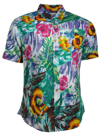 Mens  Beach Holiday Soft Feel Fabric Hawaiian Print Cotton Fashion Shirt Green