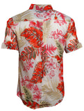 Mens Beach Holiday Soft Feel Fabric Hawaiian Print Cotton Fashion Shirt White Orange