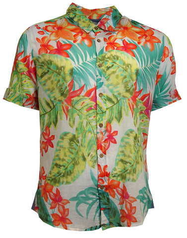 Mens Beach Holiday Soft Feel Fabric Hawaiian Print Cotton Fashion Shirt White Green