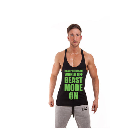 Branded Ego Men's Stringer Vest with Beast Mode Print