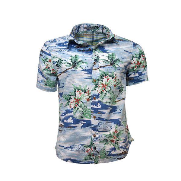 Raging Rooster Men's  Hawaiian Shirt SAI81 Blue/White