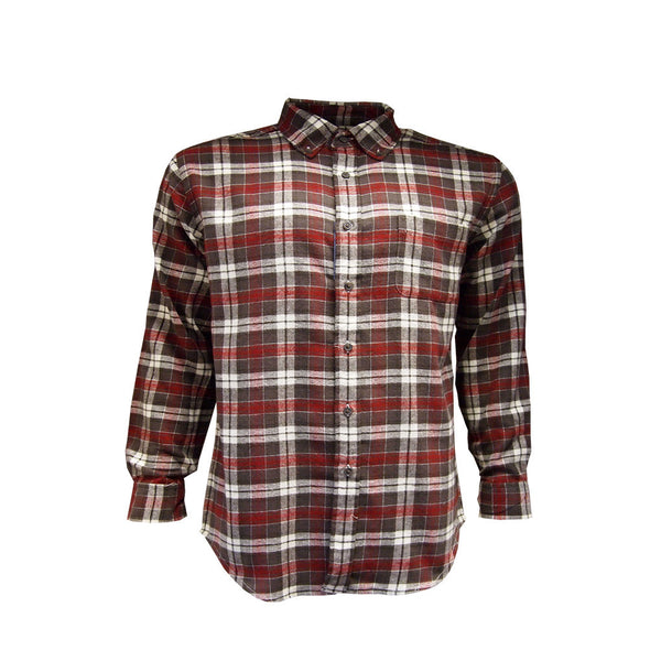 Mens Signature Red and Brown Check Flannel Button Down Long Sleeve Shirt