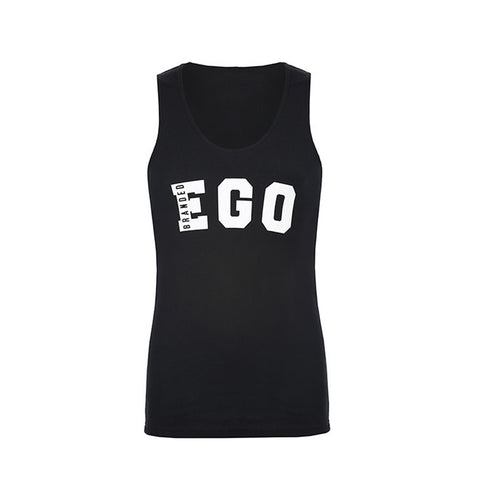 Men's Rib Vest with Ego Print Black