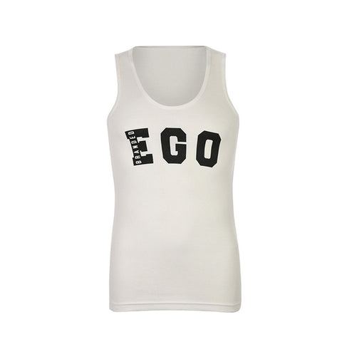 Men's Rib Vest with Ego Print White