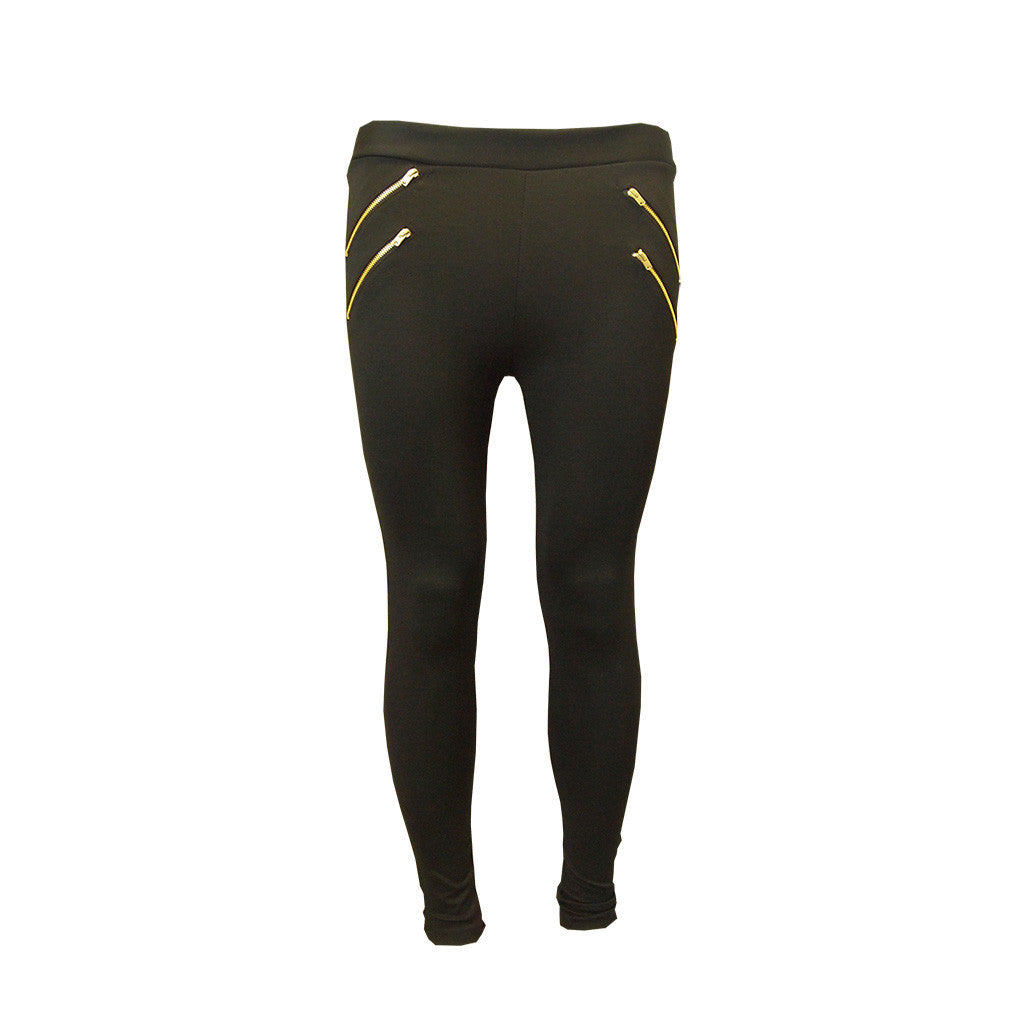 GNC Basic Ladies Legging with double gold zip detail – evoquefashion