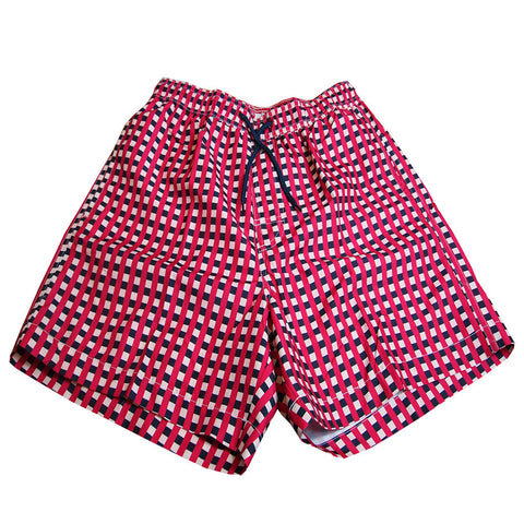 Mens Red Summer Holiday Beach Pool Check Gingham Swim Shorts