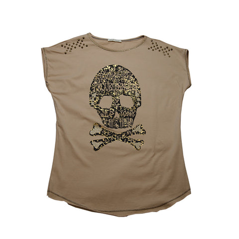H&B WITH LOVE SKULL AND BONES PRINTED T-SHIRT - SAND